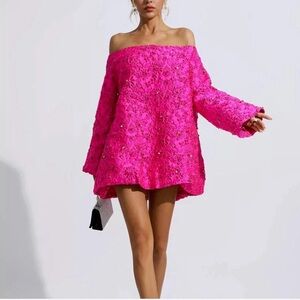 Bright Pink Off-Shoulder Mini Dress
